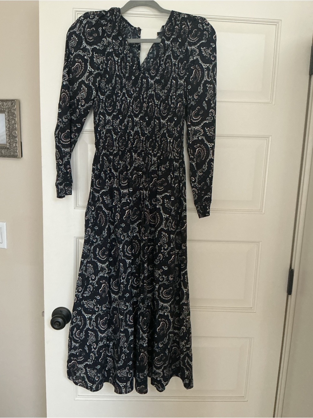 Madewell Black Paisley Long Sleeve Maxi Dress with Cream Accents